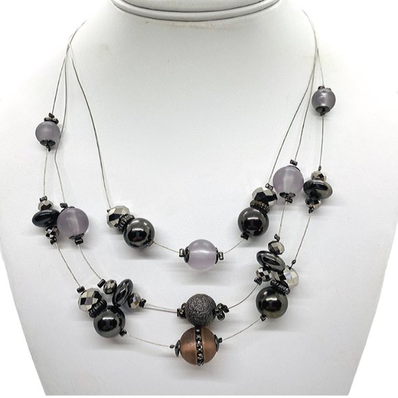 Hematite & Beads floating on wire Necklace NEW - Picture 1 of 7